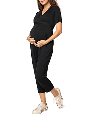 Shop Ingrid & Isabel Maternity Short Sleeve Knit Jumpsuit In Black