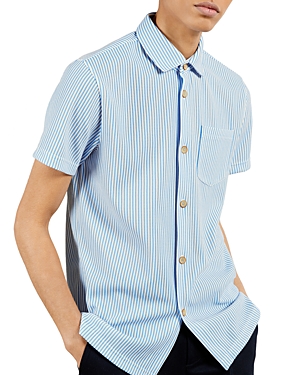 Ted Baker Striped Jersey Short Sleeve Shirt In Blue