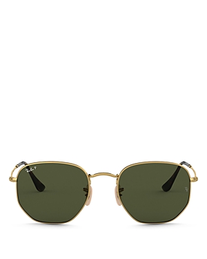 Shop Ray Ban Ray-ban Icons Polarized Hexagonal Sunglasses, 51mm In Gold/green