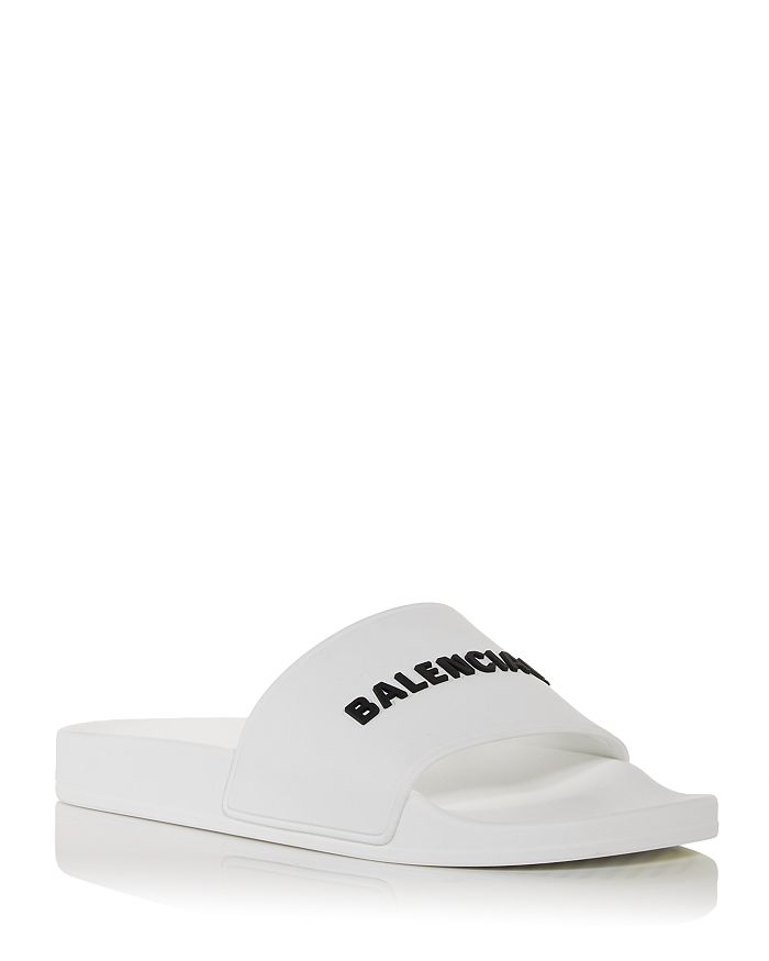Balenciaga Lettering Logo Pool Slides In Blanc/noir