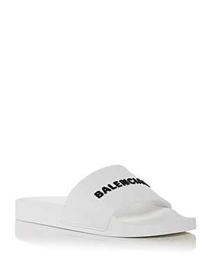 Balenciaga Lettering Logo Pool Slides In White Black