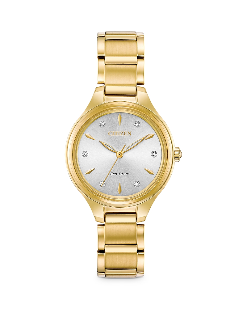 Citizen Eco-drive Women's Corso Diamond-accent Gold-tone Stainless Steel Bracelet Watch 29mm In Gold