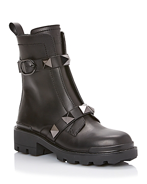 Shop Valentino Women's Roman Stud Combat Boots With Studs In Black