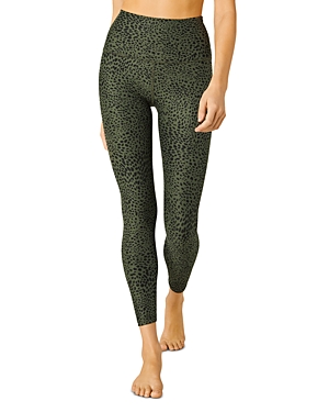 Beyond Yoga Caught In The Midi Cheetah-print Leggings In Eden Green