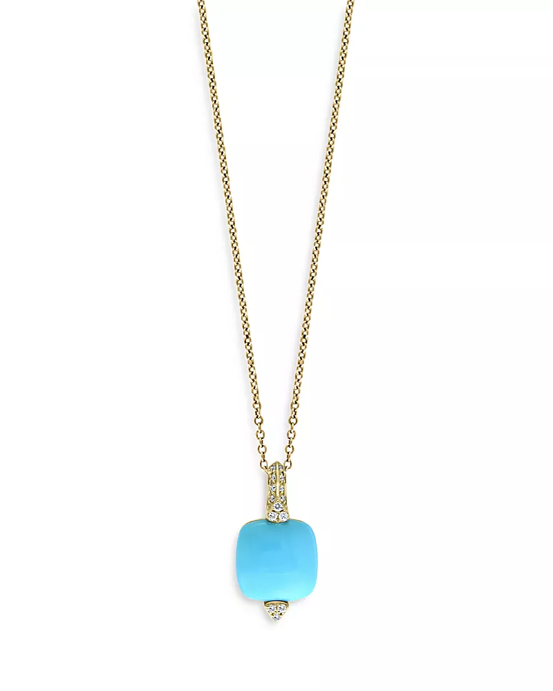 Bloomingdale's Fine Collection Turquoise & Diamond Pendant Necklace in 14K Yellow Gold, 18
