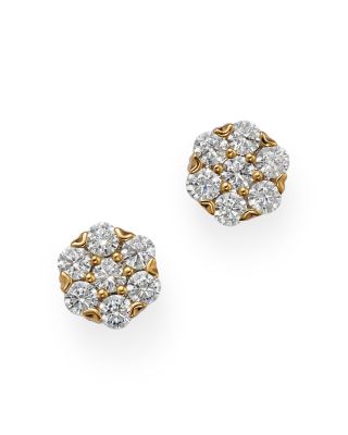Bloomingdale's Fine Collection Round Cut Diamond Cluster Stud Earrings in 14K Yellow Gold, 0.5 ct. t. w. - Exclusive