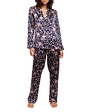 Ginia Long Silk Pajama Set In Dahlia Print