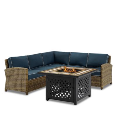 Sparrow & Wren Walton 4 Piece Outdoor Wicker Sectional Set with Fire Table
