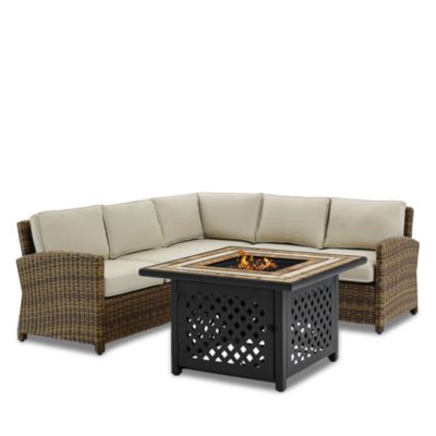 Sparrow & Wren Walton 4 Piece Outdoor Wicker Sectional Set with Fire Table