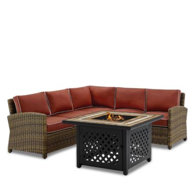 Sparrow & Wren Walton 4 Piece Outdoor Wicker Sectional Set with Fire Table