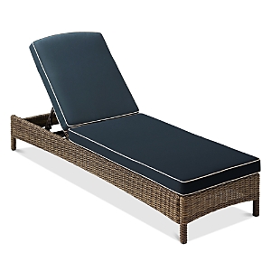 Sparrow & Wren Walton Outdoor Wicker Chaise Lounge In Weathered Brown/navy