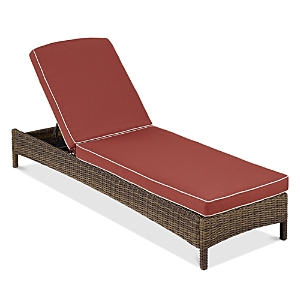 Sparrow & Wren Walton Outdoor Wicker Chaise Lounge In Weathered Brown/sangria