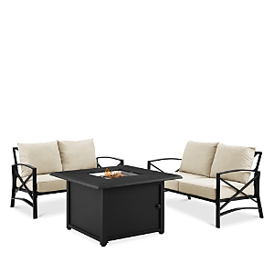 Crosley Sparrow & Wren Destin 3 Piece Outdoor Conversation Set With Fire Table In Oatmeal