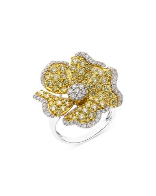 Bloomingdale's Fine Collection - Yellow & White Diamond Flower Ring in 14K White & Yellow Gold, 2.95 tcw