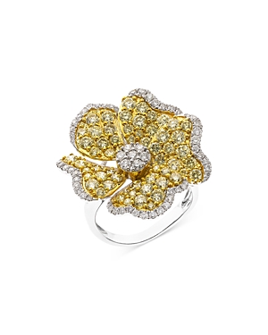 Bloomingdale's Yellow & White Diamond Flower Ring In 14k White & Yellow Gold - 100% Exclusive In White/gold