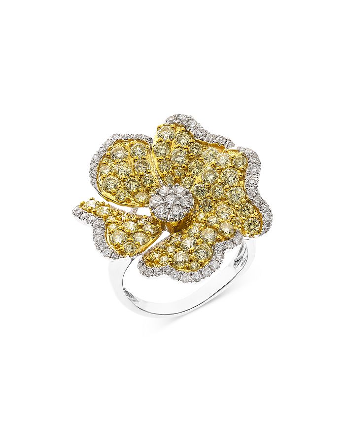 Bloomingdale's - Yellow & White Diamond Flower Ring in 14K White & Yellow Gold, 2.95 ct. t.w. - 100% Exclusive
