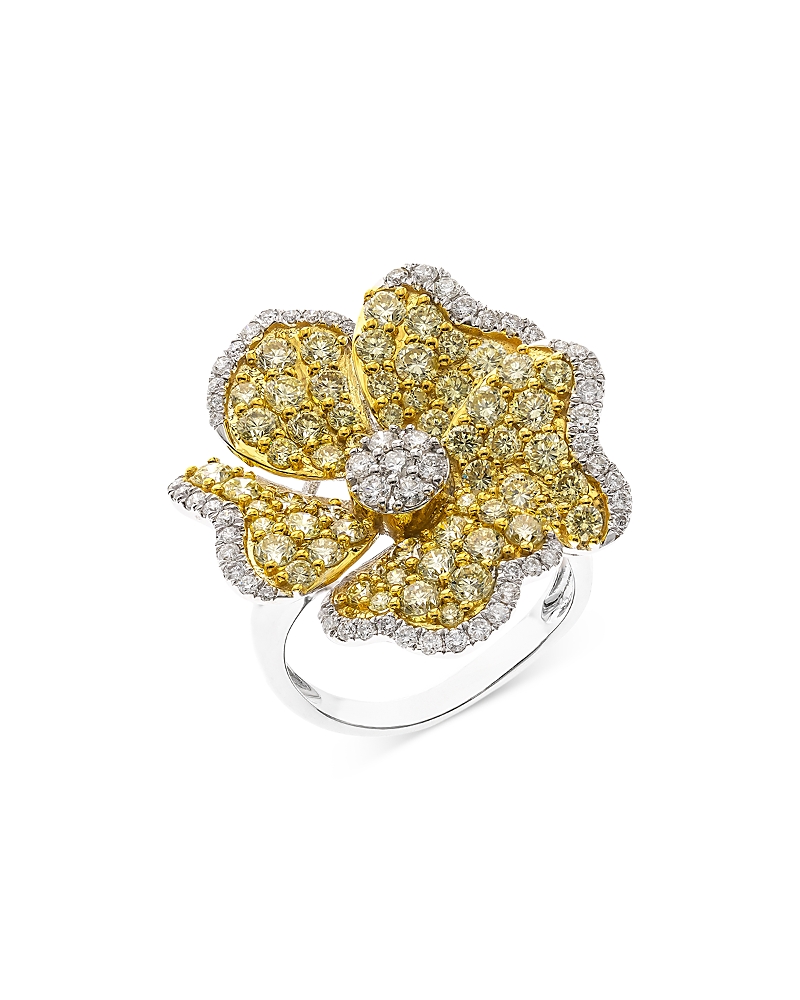 Bloomingdale's Fine Collection Yellow & White Diamond Flower Ring in 14K White & Yellow Gold