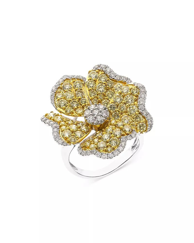 Bloomingdale's Fine Collection Yellow & White Diamond Flower Ring in 14K White & Yellow Gold