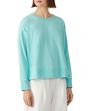 Eileen Fisher Organic Cotton Jersey Long-sleeve Crewneck Top In Aqua