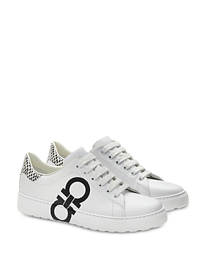Ferragamo Women's Gancini Logo & Python Lace Up Low Top Sneakers In Bianco/black