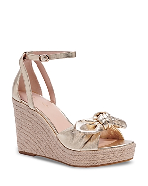 Shop Kate Spade New York Women's Tianna Almond Toe Knotted Bow Espadrille Wedge Sandals In Pale Gold
