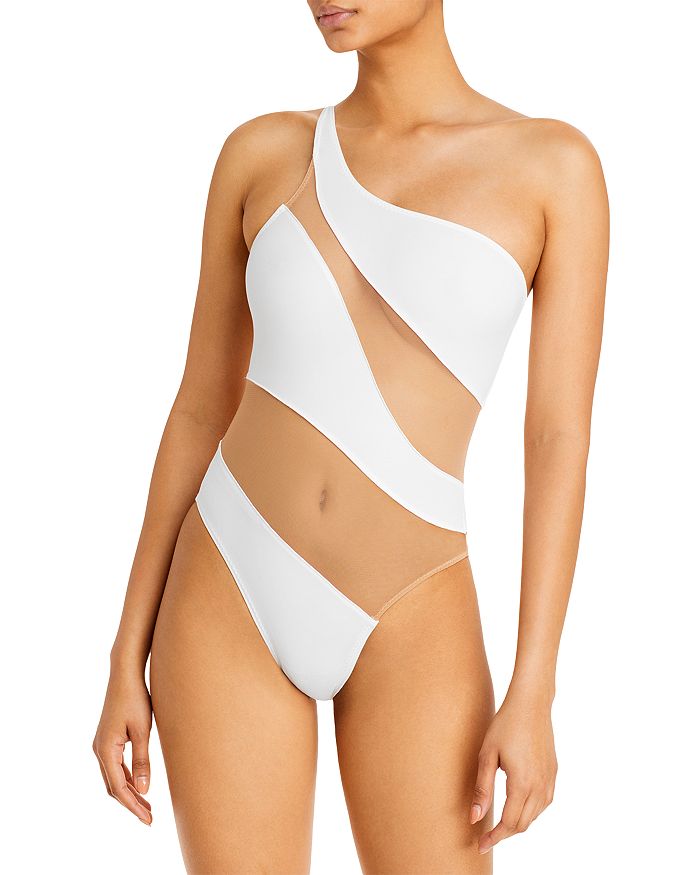 NWT $135 Norma Kamli [ Large ] One Shoulder Snake Mesh Bikini Top Bra Blush  5542