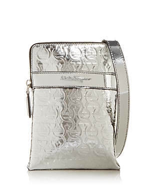 Ferragamo Gancini Embossed Leather Travel Pouch In Argento