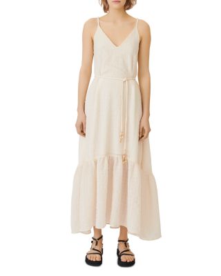 maje cream dress MAJE Size 1 XS Rabata Fringe Tiered Mini Tweed Dress Cream White Short  Sleeve