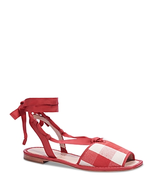 KATE SPADE KATE SPADE NEW YORK WOMEN'S MAGGIE SQUARE TOE CHECKERED FABRIC SANDALS,K3795
