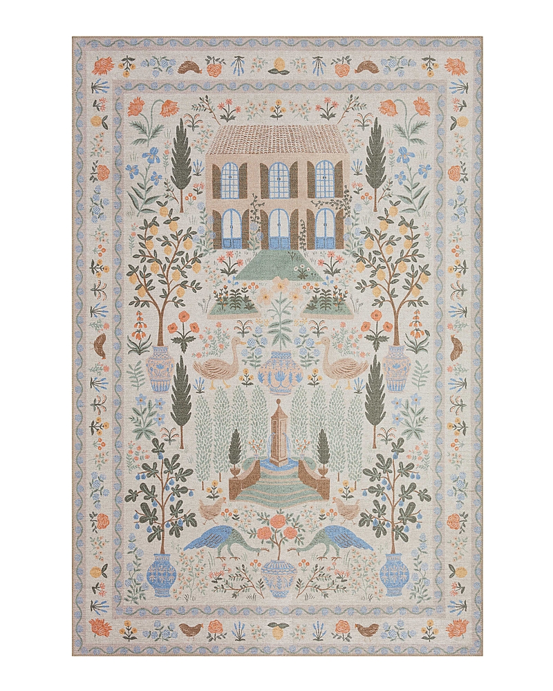 Rifle Paper Co . Menagerie Men-03 Area Rug, 5' X 7'6 In Cream