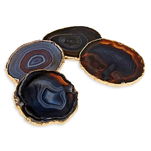 Shop Anna New York Lumino Gemstone Agate & Gold Coasters, Set Of 4 In 24k Gold-plated Midnight Agate