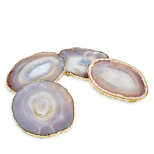 Anna New York Lumino Agate 4-piece Coaster Set In 24k Gold-plated Smoke Agate