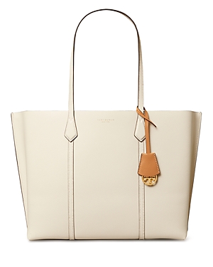 Shop Tory Burch Perry Medium Leather Tote In New Ivory
