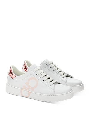 Ferragamo Women's Gancini Logo & Python Lace Up Low Top Sneakers In Bianco/pink