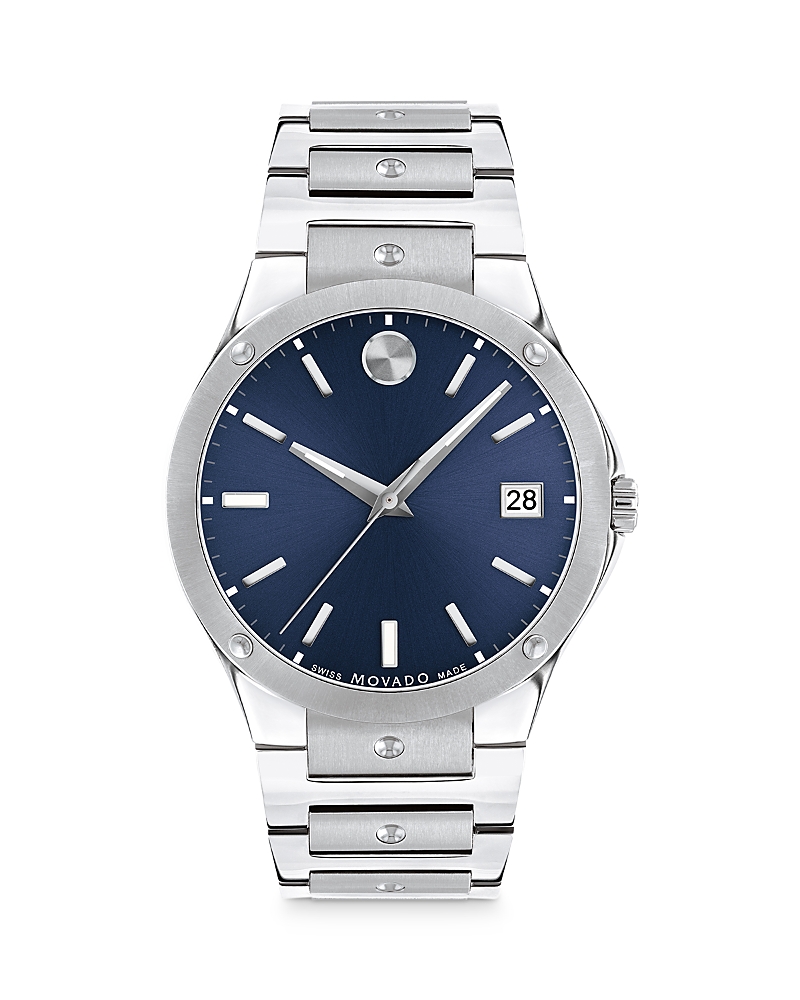 Movado Men's Swiss Se Stainless Steel Bracelet Watch 41mm In Blue/silver