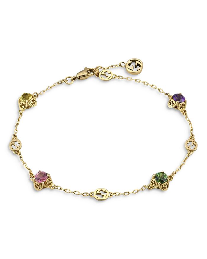 Gucci - 18K Yellow Gold Interlocking G Rainbow Gemstone Bracelet