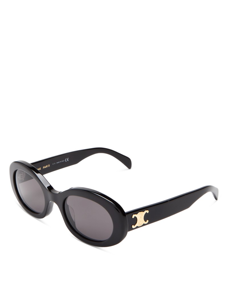 Celine Triomphe Oval Sunglasses, 52mm in Shiny Black/Smoke