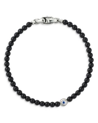 Men's Spiritual Beads Evil Eye Bracelet with Black Onyx and Sapphires