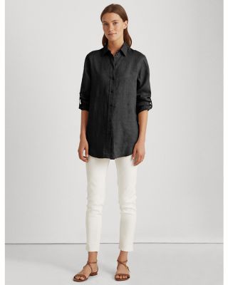 Linen Long Sleeve Collared Button Down Shirt, Regular & Petite