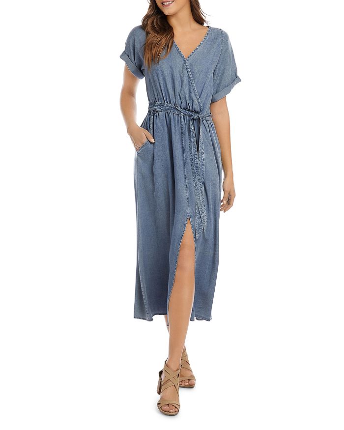 Karen Kane Cuffed Sleeve Chambray Midi Dress | Bloomingdale's
