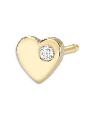 Zoe Lev 14K Yellow Gold Diamond Tiny Heart Stud Earring