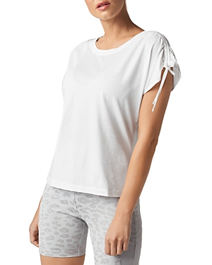 Blanc Noir Ruched Sleeve T-shirt In Solid Whit