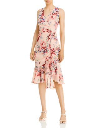 Eliza J Sleeveless Flutter Hem Textured Floral Dress | Bloomingdale's