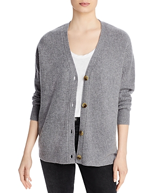 C By Bloomingdale's Cashmere Ribbed Oversized Cashmere Cardigan - 100% Exclusive In Medium Grey