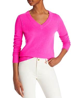 Aqua Cashmere V-neck Cashmere Sweater - 100% Exclusive In Neon Pink