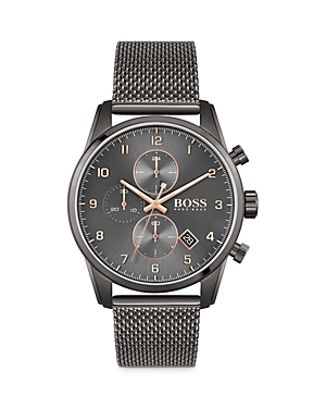 Hugo Boss Men's Skymaster Chronograph Gray Stainless Steel Mesh Bracelet Watch 44mm In Gray
