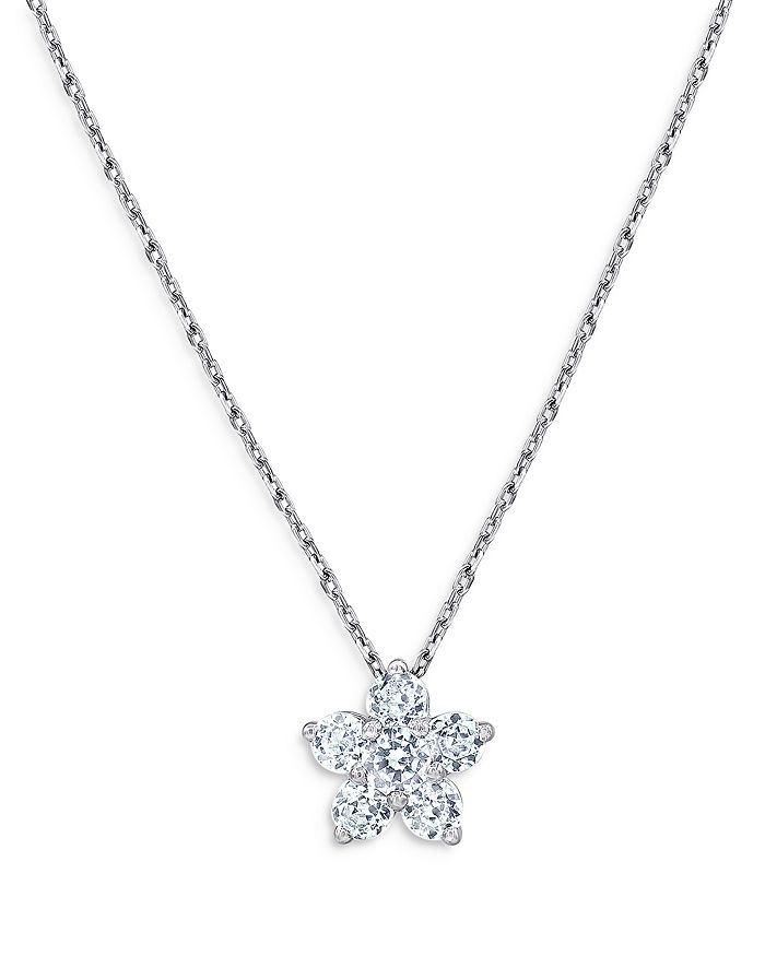 UNIQUE DESIGNS 14K White Gold Diamond Star Flower Pendant Necklace, 18 ...