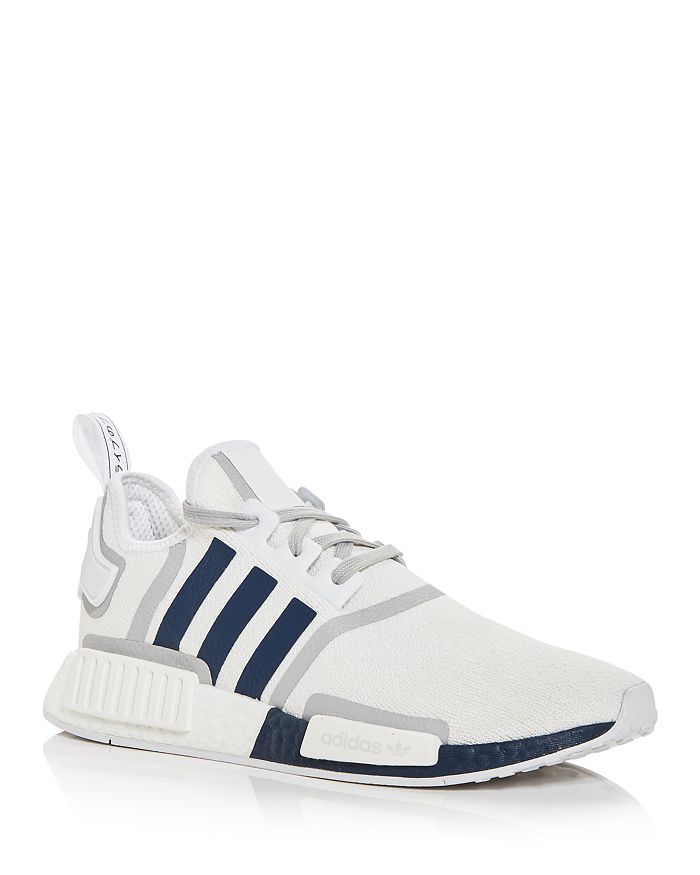Adidas Originals Men's Nmd R1 Knit Low Top Running Sneakers In White/navy