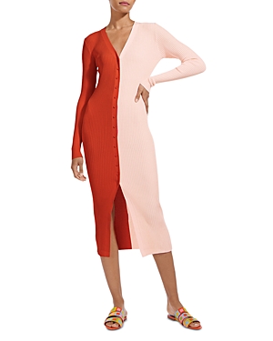 Staud Shoko Color Block Ribbed Sweater Dress In Orange/light Pink