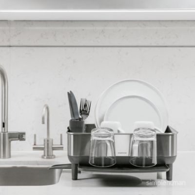 Compact Steel Frame Dish Drying Rack with Swivel Spout Drain